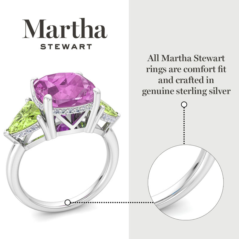 Martha Stewart 8ctw. Cushion Pink Sapphire, Peridot & Lab Grown Diamond Three Stone Ring In Sterling Silver image number null